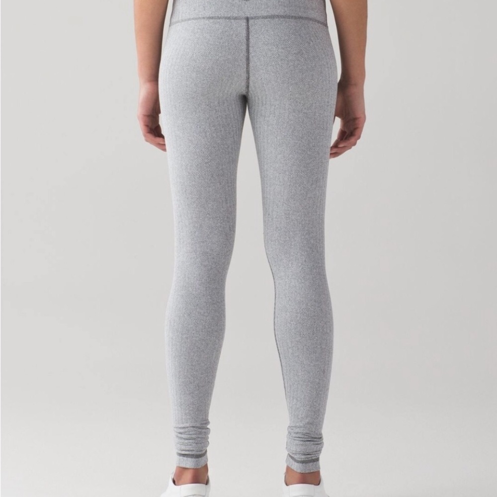 Lululemon Grey Herringbone Wunder Under Roll Down High/Low Waist Pant Leggings 4